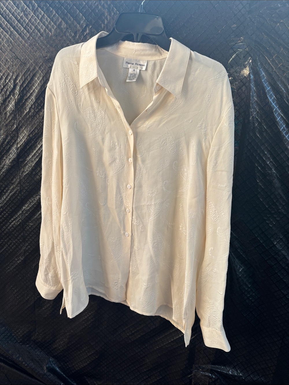Rena Rowan Ivory Paisley Jacquard Button-Down Shirt 100% Silk